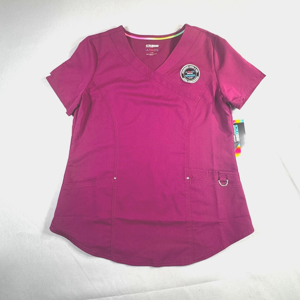 Scrubstar Women Small New Wine Red Antimicrobial Ultimate Stretch Scrub Top